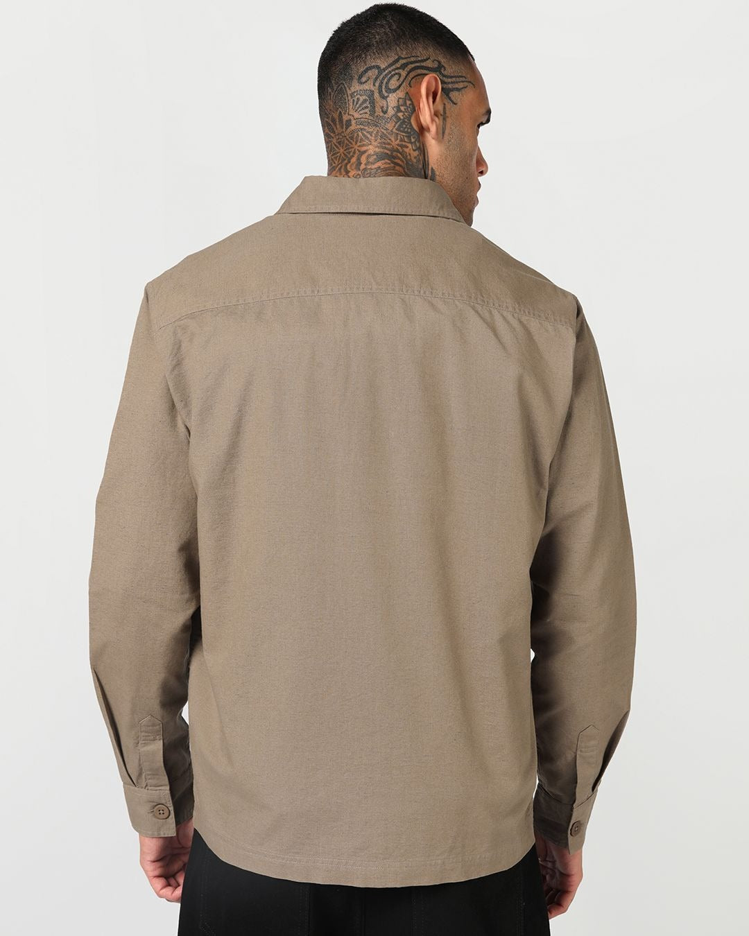 Insof Men's Premium Hooded Utility Overshirt – Khaki Casual Full Sleeve Shirt